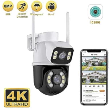 Камера відеоспостереження WI-FI 4K 6 Мп IP поворотна вулична з двома об'єктивами 
