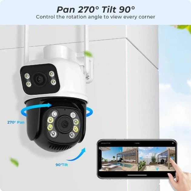 Камера відеоспостереження WI-FI 4K 6 Мп IP поворотна вулична з двома об'єктивами  3