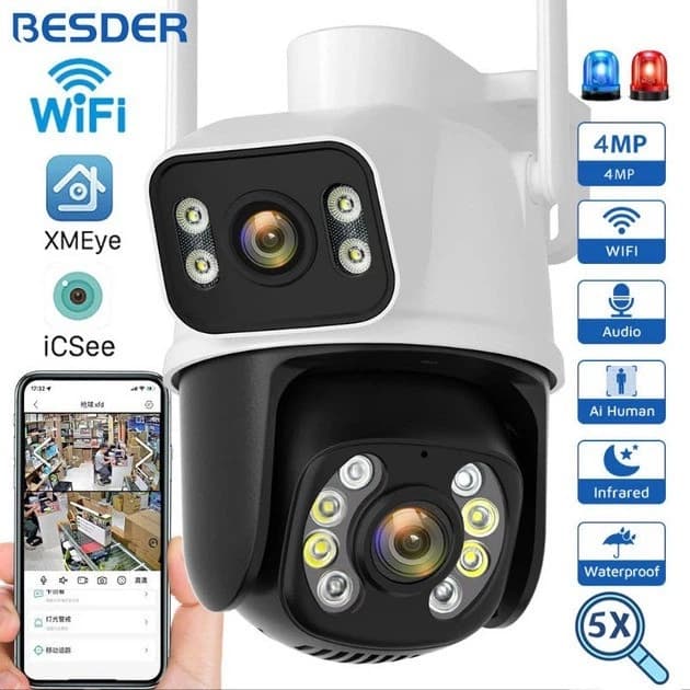 Камера відеоспостереження WI-FI 4K 6 Мп IP поворотна вулична з двома об'єктивами  6