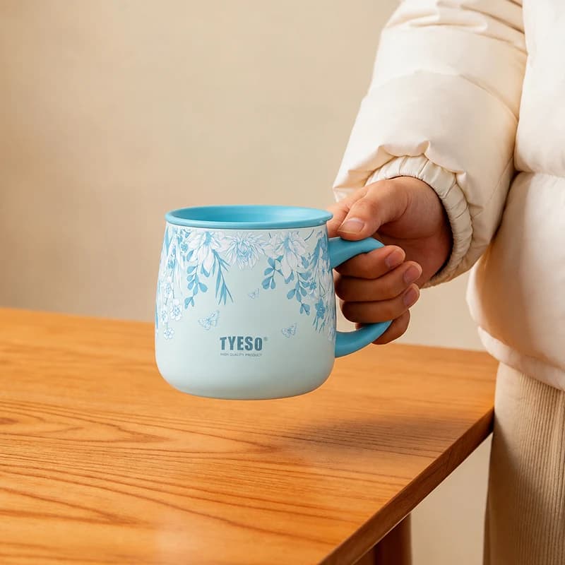 Кружка термос TYESO Palette 355 мл з ручкою та квітковим принтом 2
