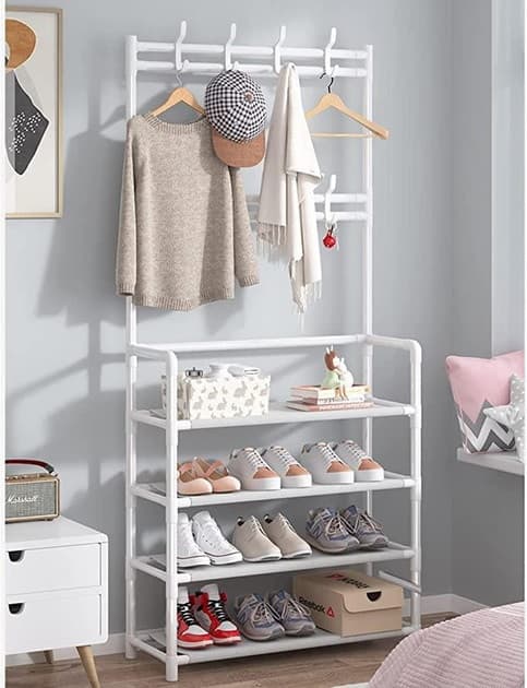 Вешалка для одежды с полками для обуви NEW simple floor clothes rack  БЕЛАЯ (20) 1