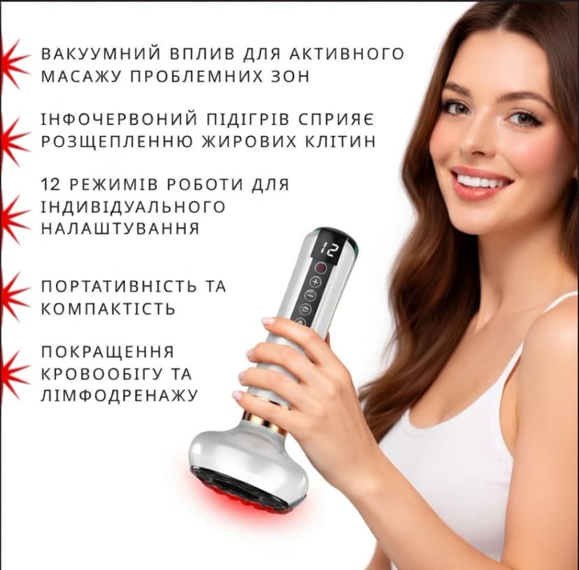 Антицелюлітний вакуумний масажер для тіла 2 олії в комплекті, 12 режимів, (БІЛИЙ) 4