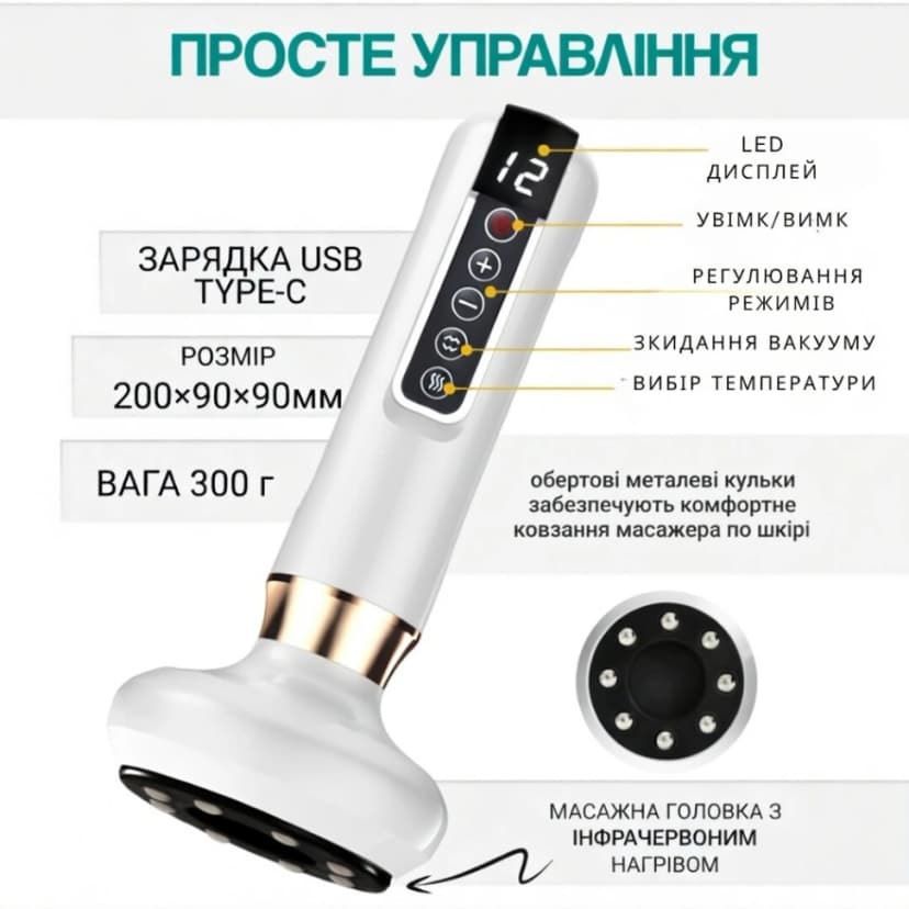 Антицелюлітний вакуумний масажер для тіла 2 олії в комплекті, 12 режимів, (БІЛИЙ) 6