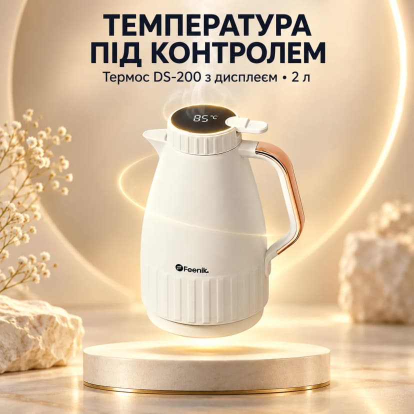Термос питний зі скляною колбою DS-200 2 л Білий Термос з екраном температури 6