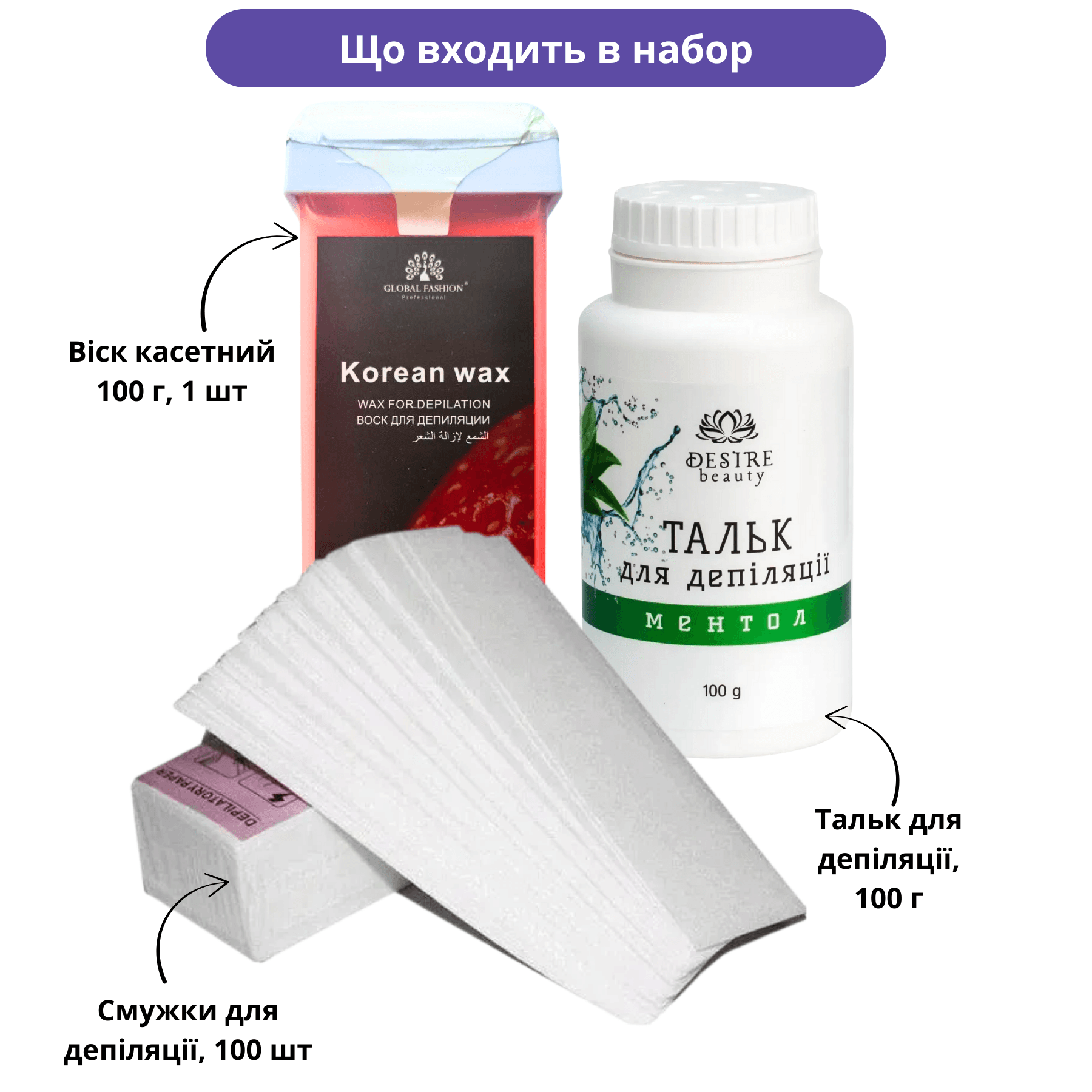 Набір для депіляції Consumables: віск касетний, тальк з ментолом 100 г, смужки 100 шт — 2