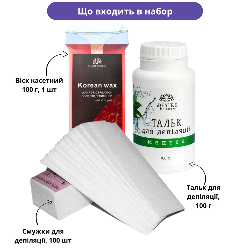 Набір для депіляції Consumables: віск касетний, тальк з ментолом 100 г, смужки 100 шт 2
