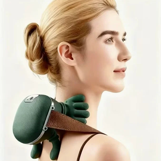Електричний масажер для шиї та плечей біонічний з імітацією рук, підігрівом та 3 режимами роботи, USB-зарядка, Зелений (24 в ящ) 3