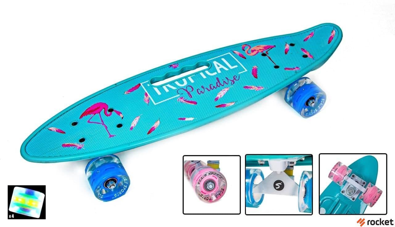 Пенніборд "Фламінго"Скейт з колесами, що світяться, і ручкою 60х16см 5