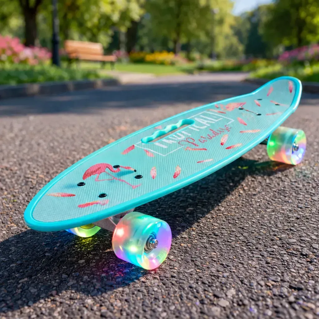 Пенніборд "Фламінго"Скейт з колесами, що світяться, і ручкою 60х16см 6