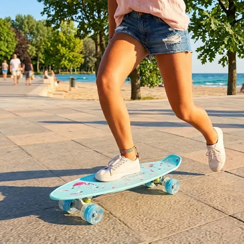 Пенніборд "Фламінго"Скейт з колесами, що світяться, і ручкою 60х16см 2