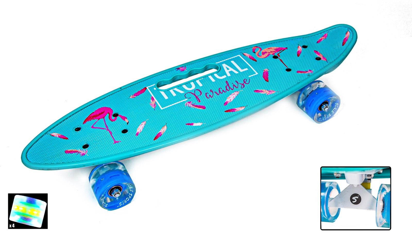 Пенніборд "Фламінго"Скейт з колесами, що світяться, і ручкою 60х16см 1