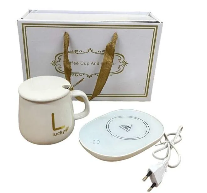 Подарунковий набір Чашка з підігрівом та ложечкю білий 2