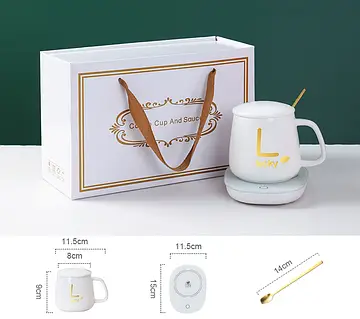 Подарунковий набір Чашка з підігрівом та ложечкю білий 3