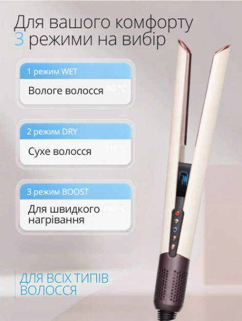 Стайлер Випрямляч Airstrait HT01 для волосся, фен випрямляч 2в1 (Pink) 3