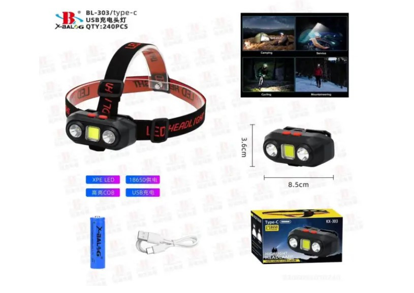 Ліхтар налобний KX-303 (LED+COB) Type-C 4