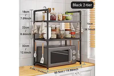 Полиця над мікрохвильовкою двоярусна поличка на кухню чорна 4