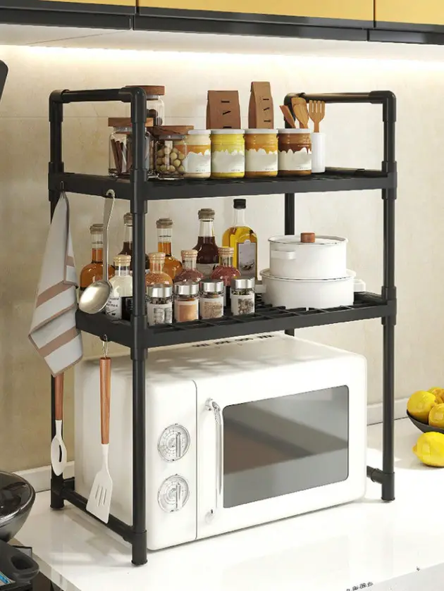 Полиця над мікрохвильовкою двоярусна поличка на кухню чорна 1
