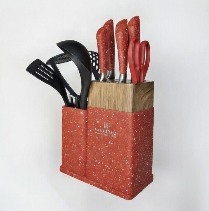 Набір кухонних ножів Edenberg EB-11098 12 предметів на підставці, червоний