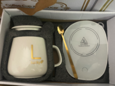 Подарунковий набір Чашка з підігрівом та ложечкю білий 4