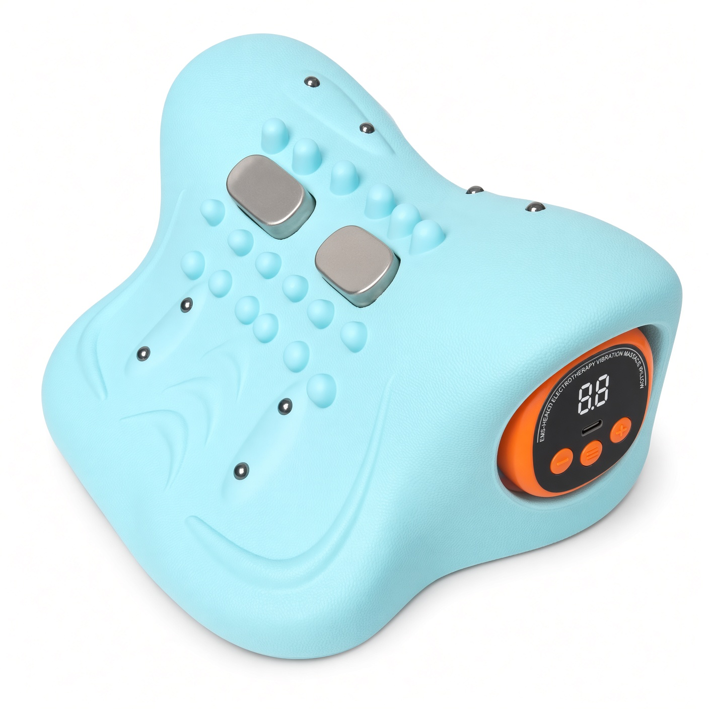 Подушка-Масажер для шиї Heating Wave Vibration Electric Cervical Pillow плечей з нагріванням, бездротовий, з пультом блакитний 2