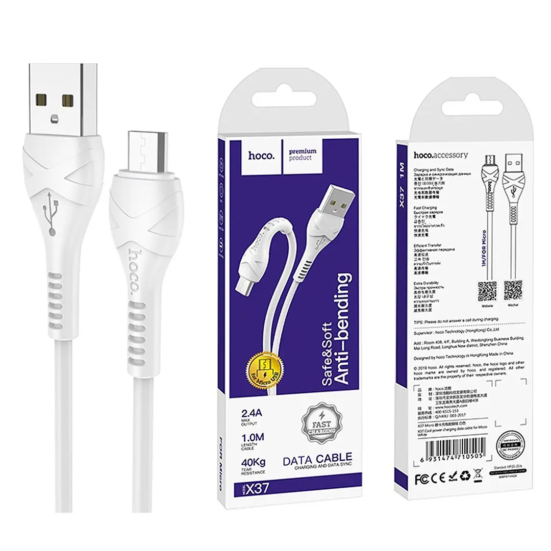 Кабель 2.4A micro USB - USB hoco 1m X37 1