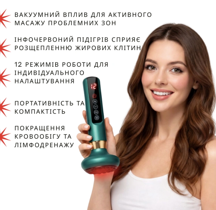 Антицелюлітний вакуумний масажер для тіла 2 олії в комплекті, 12 режимів, (Зелений) 3