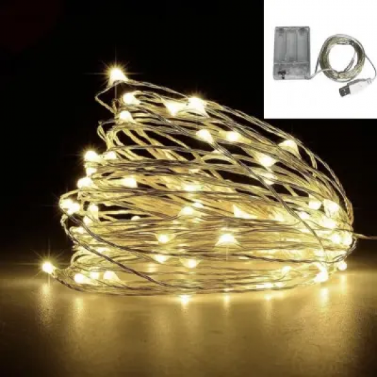 Гірлянда Роса 5м, дріт на батарейках USB: 50 LED, Теплий білий Гірлянда Роса 5м, дріт на батарейках USB: 50 LED, Теплий білий