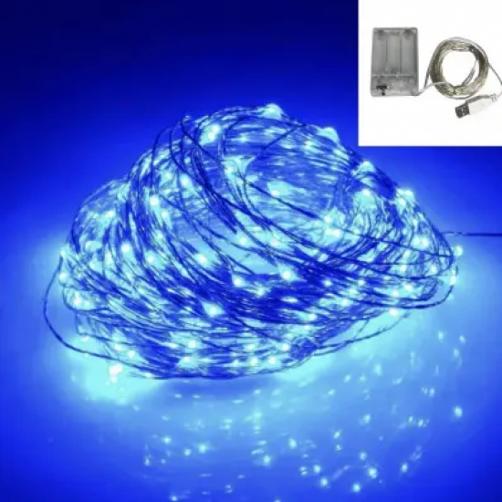 Гірлянда Роса 20м, дріт на батарейках USB: 200 LED, Синій Гірлянда Роса 20м, дріт на батарейках USB: 200 LED, Синій