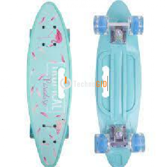 Скейт Пенніборд (Penny Board) з колесами, що світяться, і ручкою Фламінго