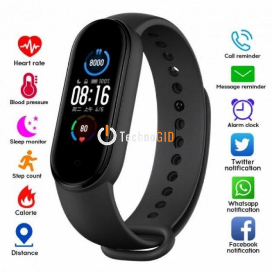 Фітнес-браслет Smart Band M5 з функцією Bluetooth + функція моніторингу сну, режим тренування та крокомір Чорний