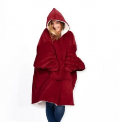 Бордовый плед Толстовка c Капюшоном и Руковами Hoodie 3-в-1 Плед с Руковами Двухсторонний Теплый Худ