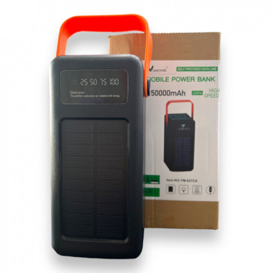 POWER BANK YM-637CX на 50000mAh с солнечной панелью + 4 шнура + быстрая зарядка