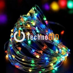 Гірлянда мідний дріт 100LED (RD-7112) 10м USB RGB Провід-Срібло, Колір ламп-RGB (100)