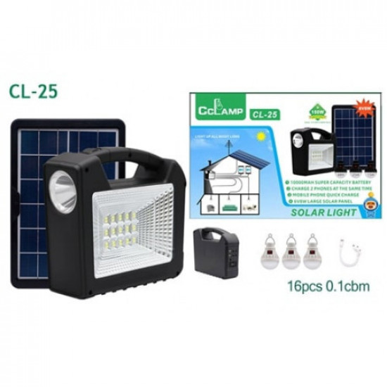 Ліхтар CL-25 Power Bank із сонячною панеллю + лампочки 3 штуки Ліхтар CL-25 Power Bank із сонячною панеллю + лампочки 3 штуки