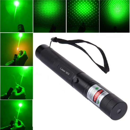 Вказка LASER 303 GREEN, Лазерна указка з насадками, Зелений промінь Вказка LASER 303 GREEN, Лазерна указка з насадками, Зелений промінь