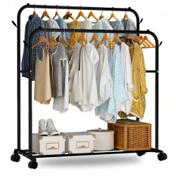 Двойная стойка на колесах - вешалка для одежды Double floor Hanger с полкой для обуви 145х96х46 см B