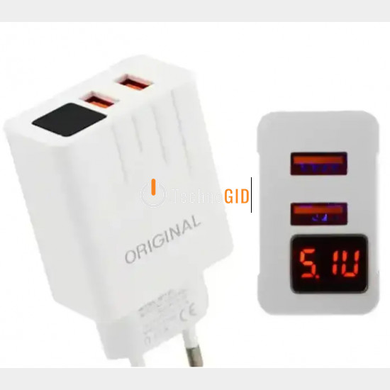 Адаптер (A-14) 220v 2 usb with digital display CX QC03 